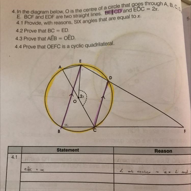 4.1 Provide with reason 6 angles that are equal to x-example-1