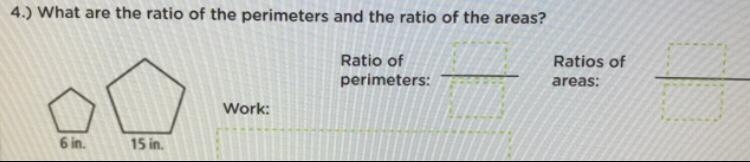 What are the ratio of the perimeters and the ratio of the areas?-example-1