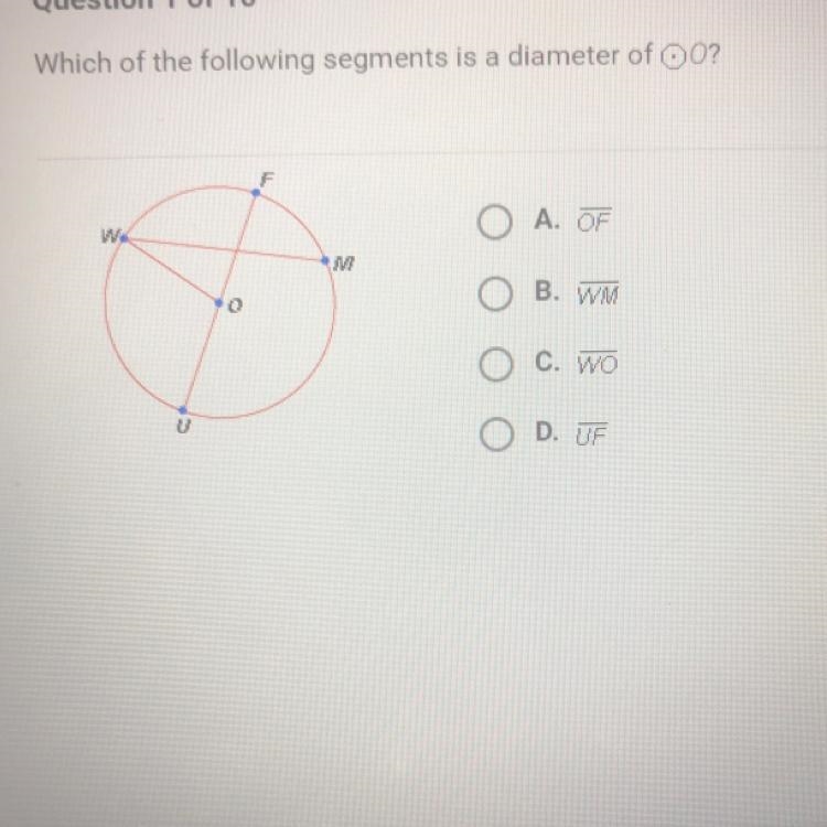 Which of the following segments is a diameter of o-example-1