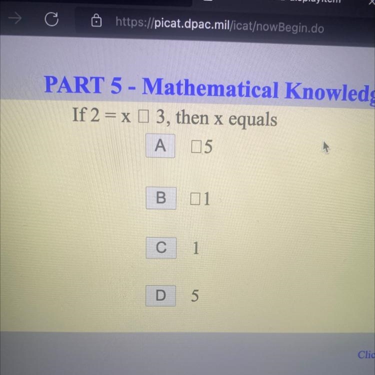 If 2 = x3, then x equals A 05 B 01 C | 1 D 5-example-1