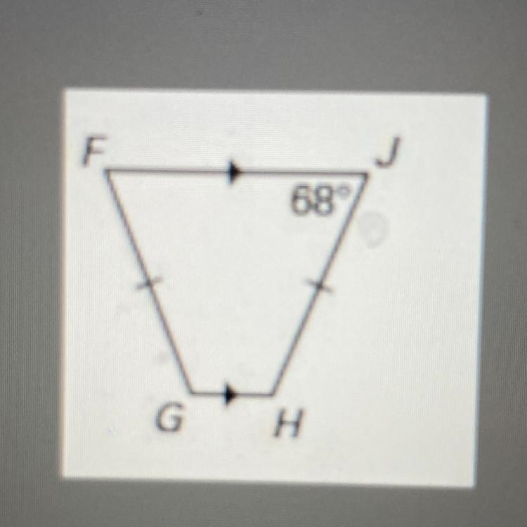 Given the isosceles trapezoid fghj what is the measure of angle H and angle F-example-1