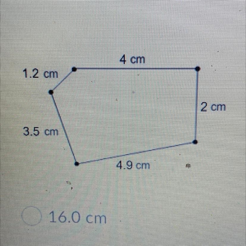 What is the perimeter of the figure? 4 cm 1.2 cm 2 cm 3.5 cm 4.9 cm 16.0 cm 14.4 cm-example-1