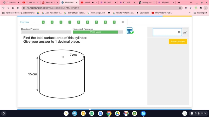 Find the total surface area of this cylinder . Give your answer to 1 decimal place-example-1