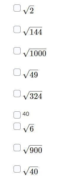 Which of the following square roots will result in whole number solutions (no decimals-example-1