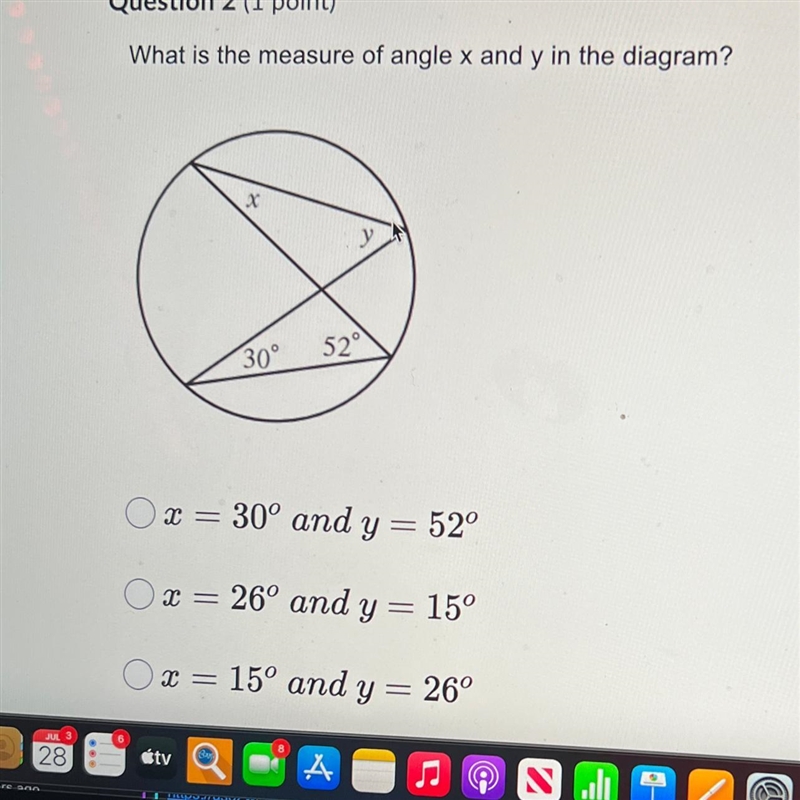 What is the measure of angle x and y in the diagram? x 30° YN 52°-example-1