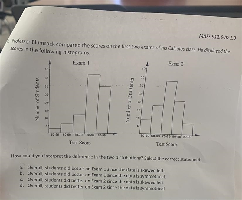 How could you interpret the difference in the two distribution select the correct-example-1