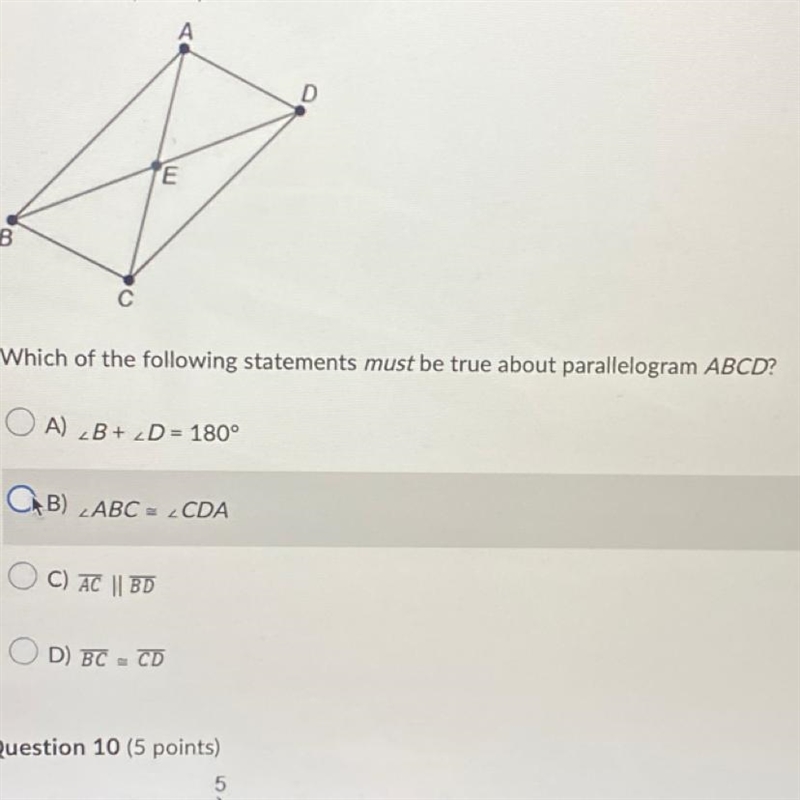 Which of the following statements must be true about parallelogram ABCD? A) angle-example-1