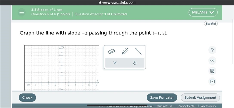 Graph the line with slope -2 passing through the point (-1, 2).-example-1