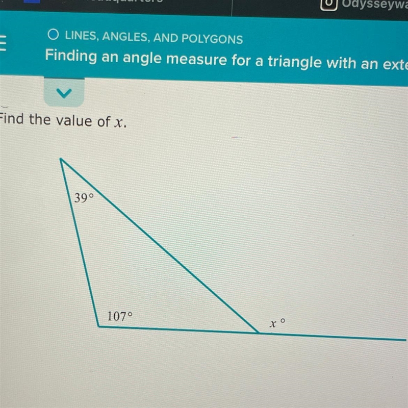 Find the value of x. 390 107° to-example-1