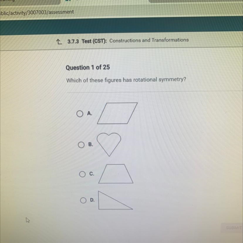 Which of these figures has rotational symmetry?-example-1