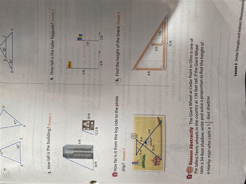 P.557(3-6 all): Similar Triangles and Indirect Measurement I need helppp :/ please-example-1