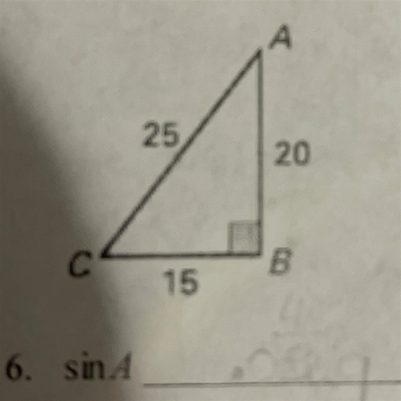 Find the trigonometric ratio and write answer as simplified fraction Find sin A please-example-1