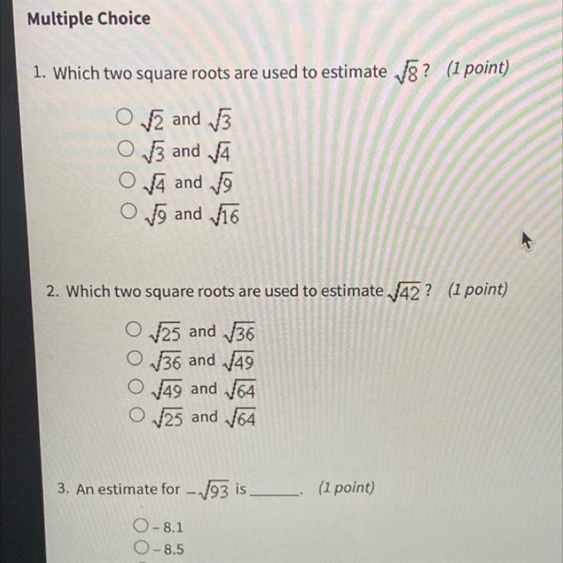 Which two square roots are used to estimate 8-example-1