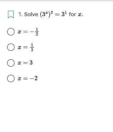 Help pls im on a timed test * For people who search it up (3x)^3=3^1-example-1