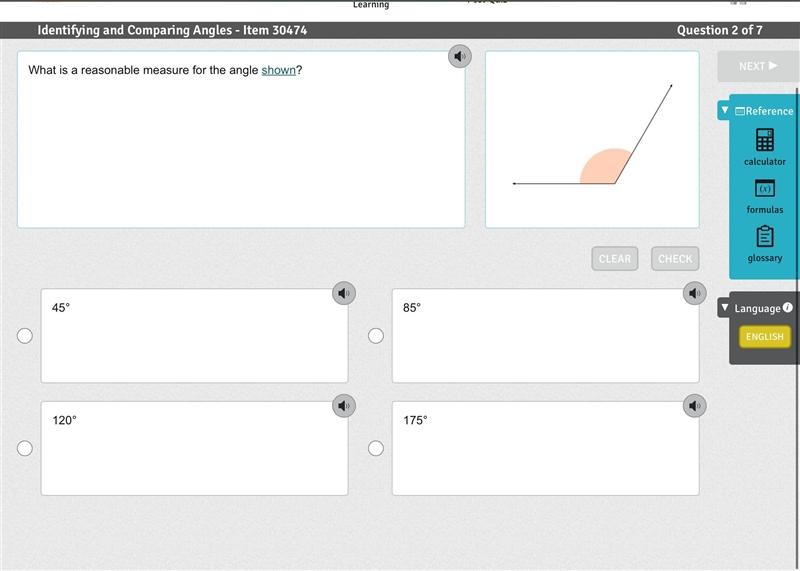 What is a reasonable measure for the angle shown?-example-1