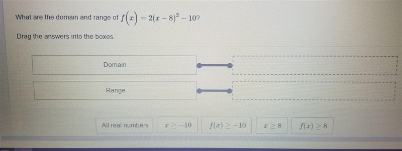 What are the domain and range of f(x)=2(x-8)-10 ​-example-1