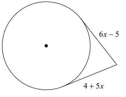 Solve for x. Assume that any line that appears to be a tangent is a tangent to the-example-1