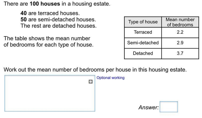 What is the mean number of bedrooms per house. please answer as soon as possible-example-1