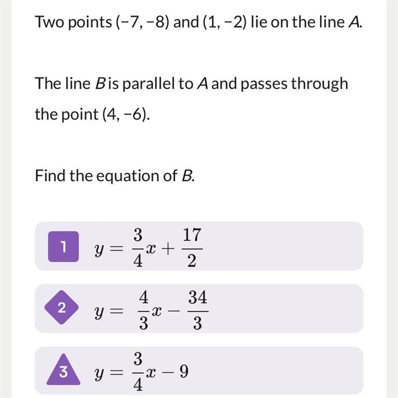 Option 4: y= 3/5x - 42/5 Thank you-example-1