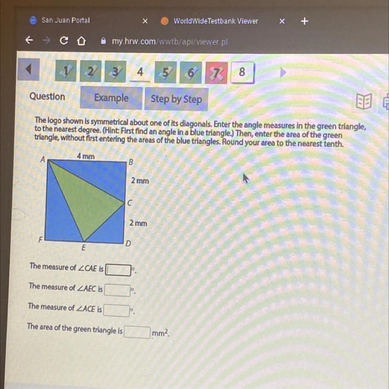 The logo shown is symmetrical about one of its diagonals. Enter the angle measures-example-1