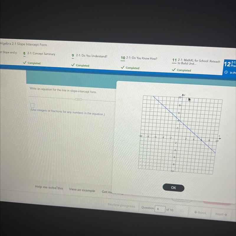 Write an equation for the line in slope intercept form-example-1