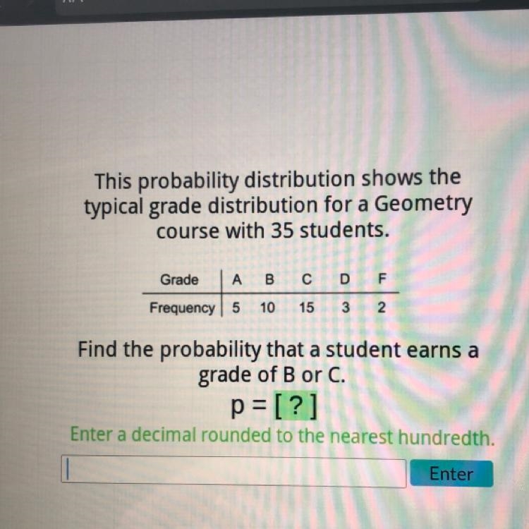 This probability distribution shows the typical grade distribution for a Geometry-example-1