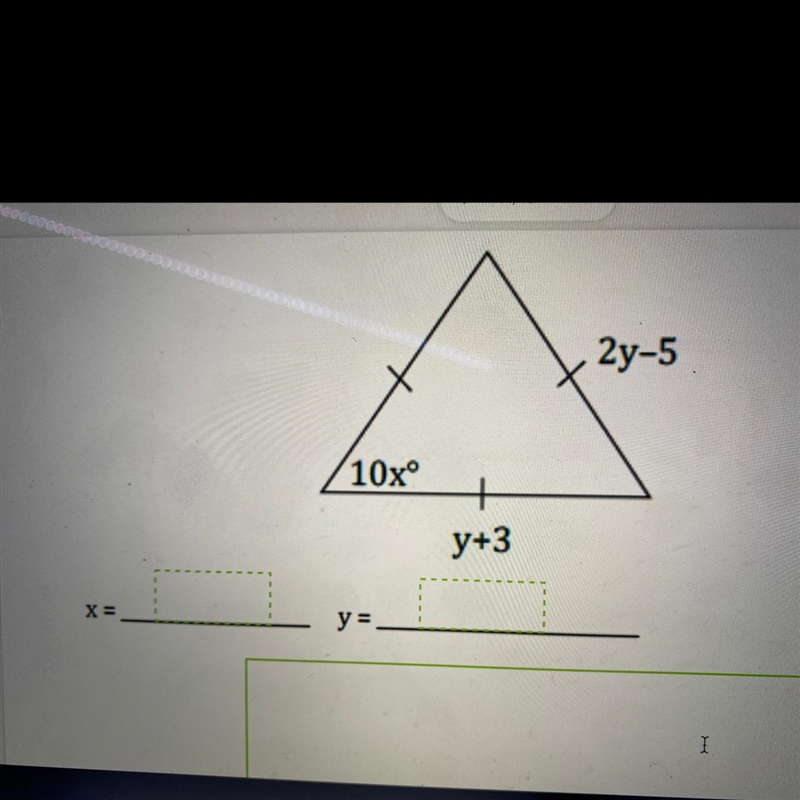 PLEASE HELP! Finding x and y based on the triangle, please show work. (Geometry)-example-1