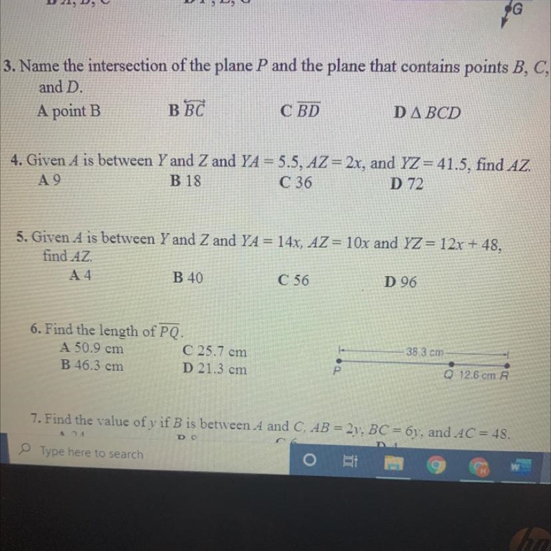 Number 5 pleaseGive A is between Y and Z and YA = 14x, AZ = 10x and YZ = 12x + 48-example-1