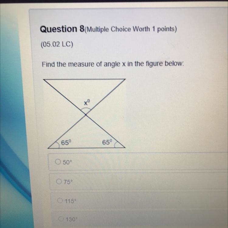 Find the measure of angle x in the figure below 50 75 115 130-example-1