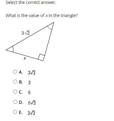 Select the correct answer. What is the value of x in the triangle?-example-1