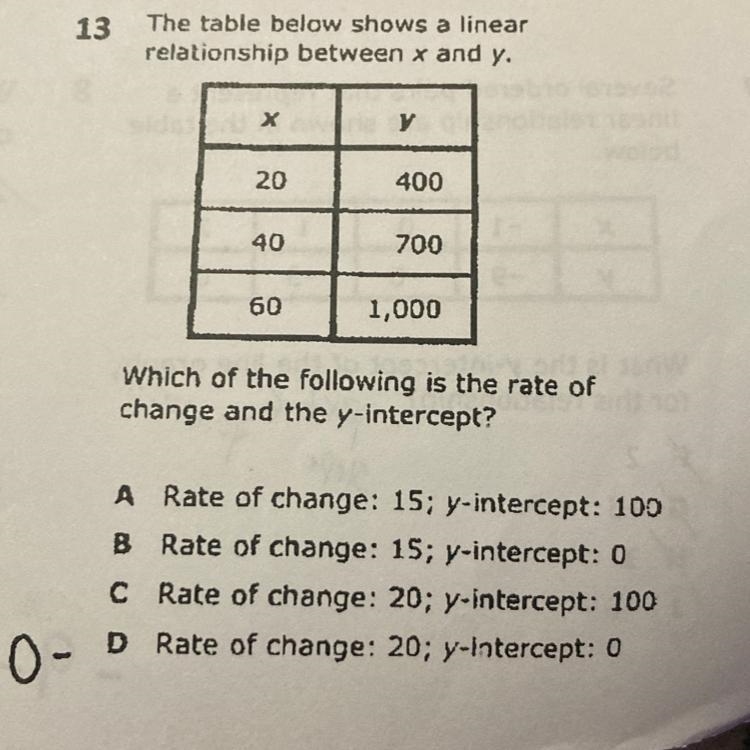 13 The table below shows a linear relationship between x and y. Which of the following-example-1