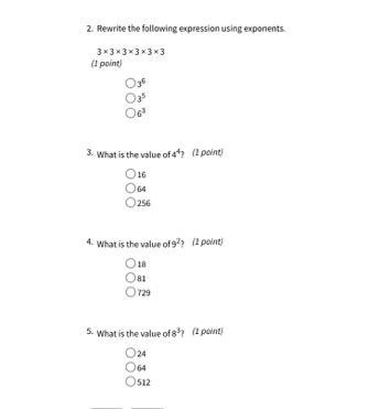 1. How would you write 2 × 2 × 2 using exponents? (1 point) 02×3 023 032 2. Rewrite-example-1