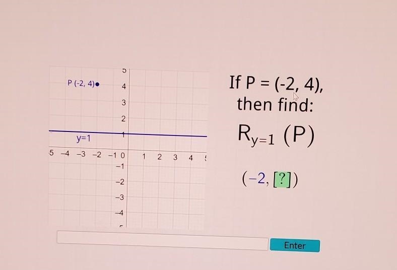 P (-2, 4). 4 If P = (-2, 4), then find: 3 2 Ry=1 (P) y=1 1 2 3 4 5 -4 -3 -2 -1 0 -1 ([?], []) -2 -3 -4 Enter-example-1