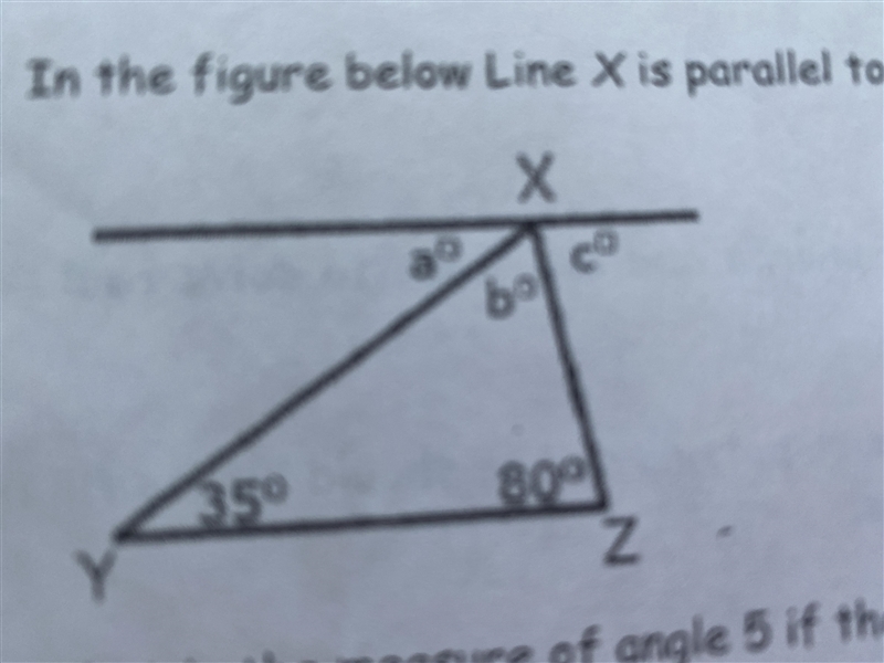 in the figure below line x is parallel to line yz find the measure of angle a and-example-1