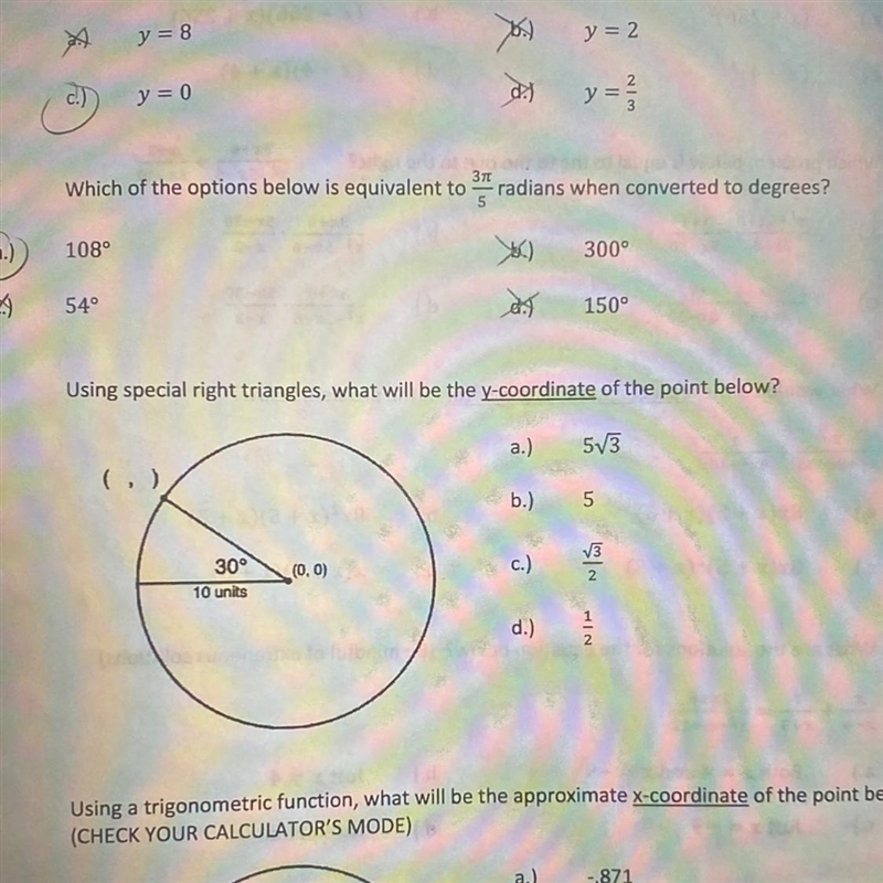 PLEASE HELP ME OUT 8.) Using special right triangles, what will be the y-coordinate-example-1