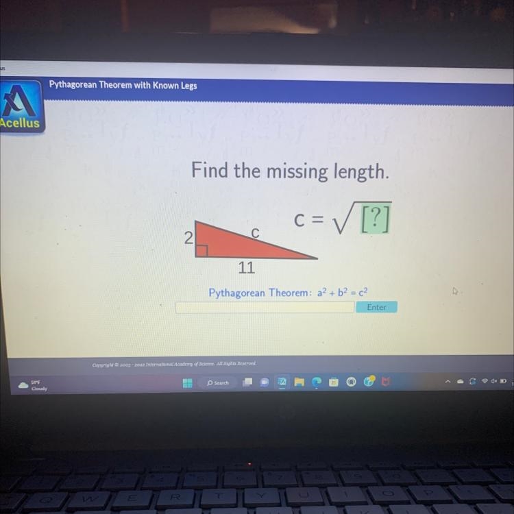 Find the missing length. c = √√ [?] C 2 C 11 e-example-1