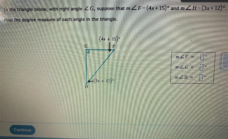 Fond the degree measure of each angle in the triangle-example-1