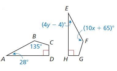 What are the values of x and y given that ABCD ≅ EFGH?-example-1