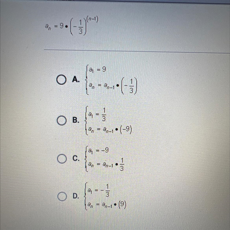 What is the recursive formula for the geometric sequence with this explicit formula-example-1