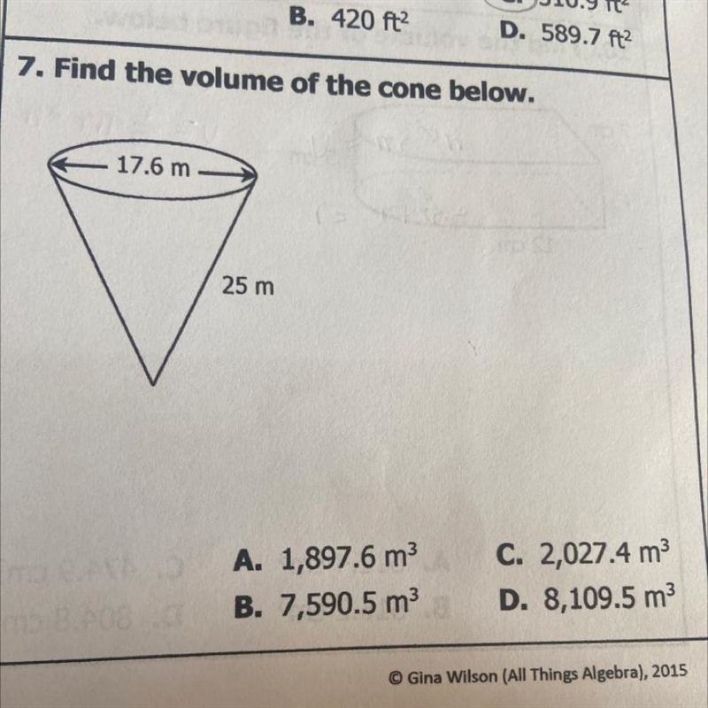 Find the volume of the cone below.-example-1