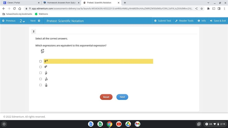 Select all the correct answers. Which expressions are equivalent to this exponential-example-1