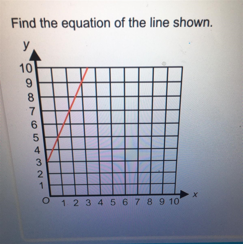 Find the equation of the line shown. y 10 NWAUTO 7 6 5 4 3 2 х O 1 2 3 4 5 6 7 8 9 10-example-1