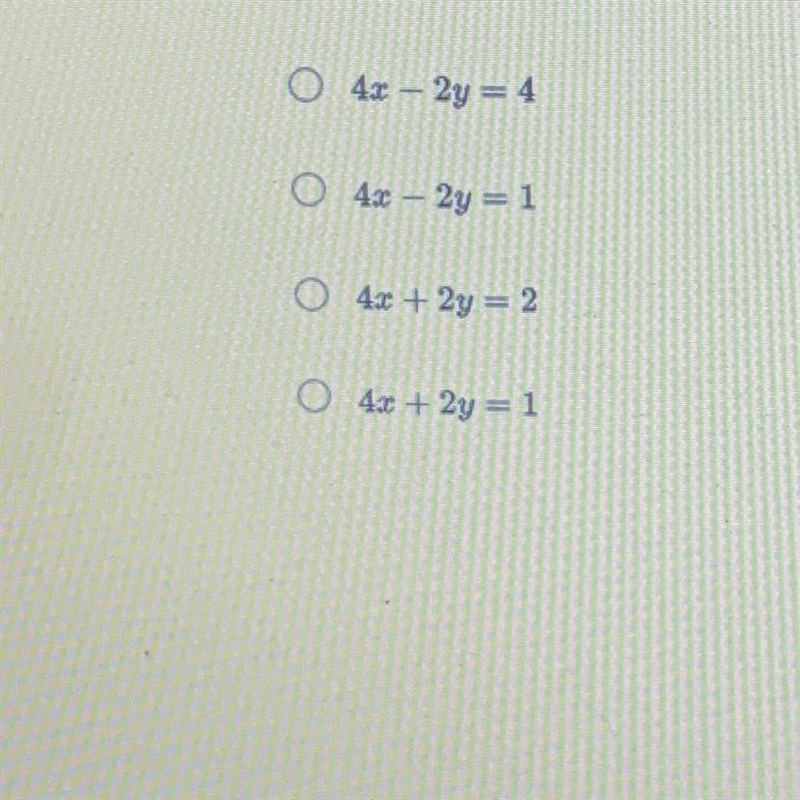 Given the equation 8x + 4y = 2, a second equation that forms a system with no solution-example-1