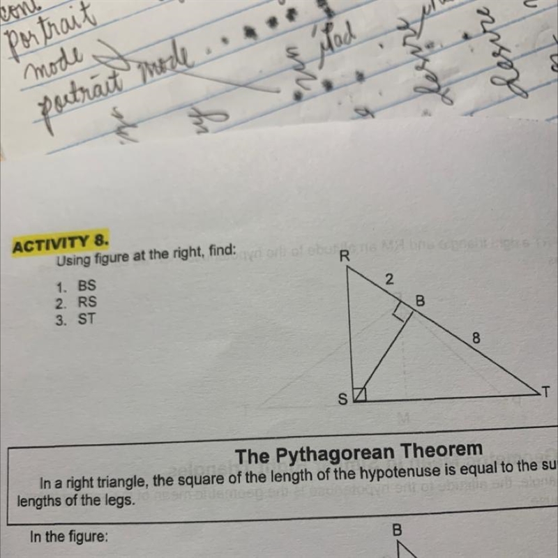 Using figure at the right, find: 1. BS 2. RS 3. ST-example-1