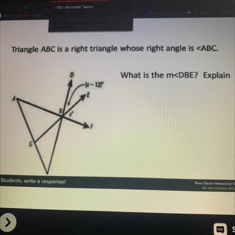 Triangle ABC is a right triangle whose right angle is-example-1