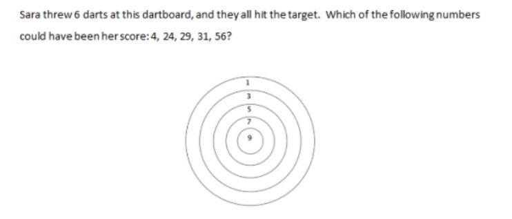 Sara threw 6 darts at this dartboard, and they all hit the target. Which of the following-example-1