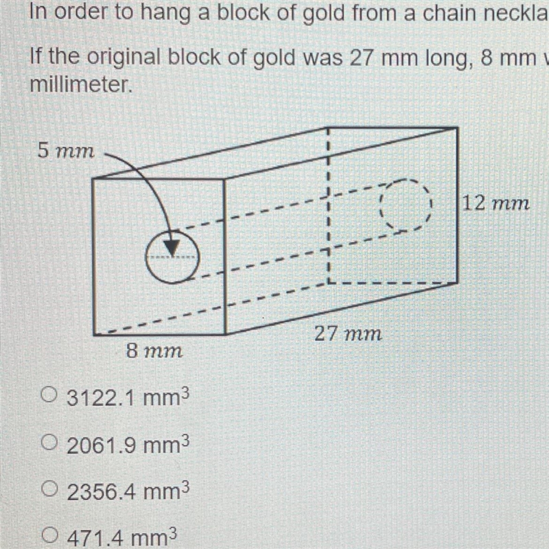 HELP ASAP THANK YOU!) In order to hang a block of gold from a chain necklace, a jeweler-example-1