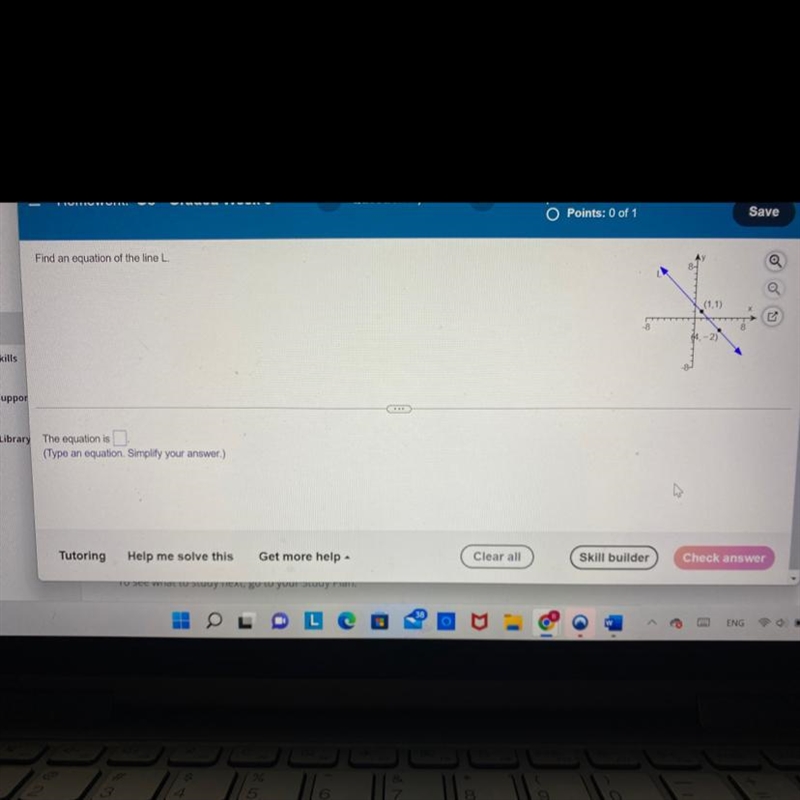 Find an Equation of the line L Points : (1,1) and (4,-2)-example-1