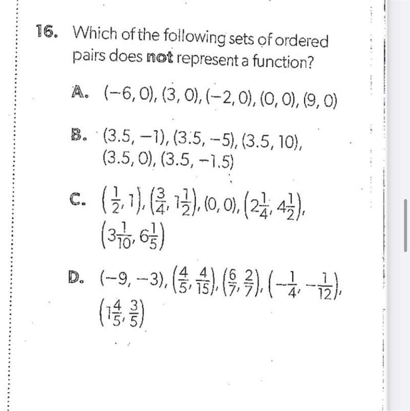 Which of the following sets of ordered pairs does not represent a function?-example-1