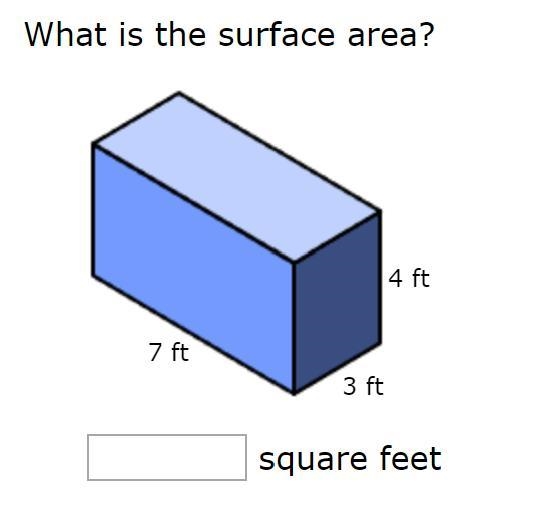 7 FT 4 FT 3 FT WHAT IS THE SURFACE AREA-example-1